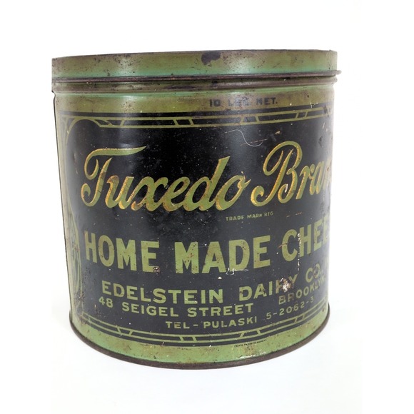 VTG RARE Tin Tuxedo Brand Home Made Cheese Edelstein Dairy Brooklyn New York - Picture 5 of 9